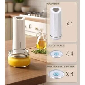 EVERIE Handheld Vacuum Sealer With 8 Valve Lids For Canning Jars  77 - 86mm Lids